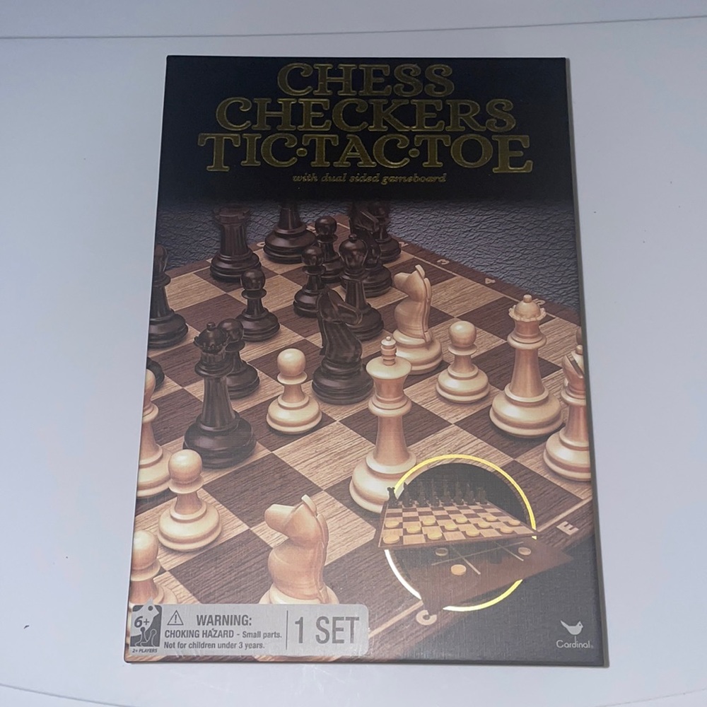 Chess Checkers Tic Tac Toe dual sided gameboard NEW